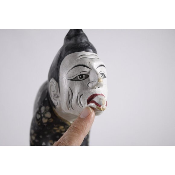 Rare Pair Javanese servant figurines 10" / 25 cm, Wooden wajang East - Picture 6 of 10